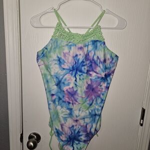 Justice Girls One-Piece Swimsuit in Blue, Purple & Green Tie-Dye